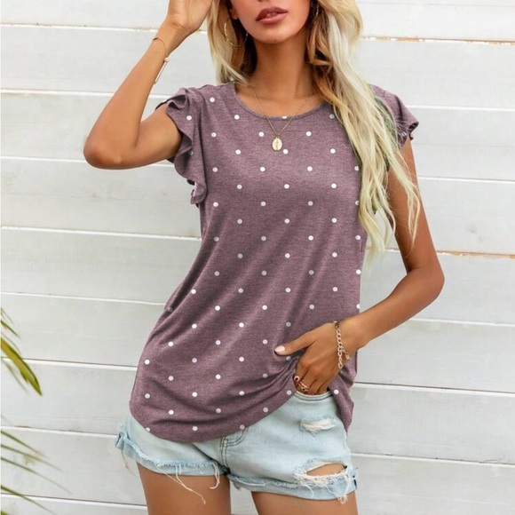 Boho polka dots print butterfly sleeve blouse dusty blue - Picture 7 of 11